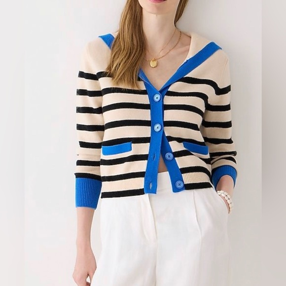 Ew Jcrew Cashmere sailor-collar cardigan sweater in stripe - Picture 3 of 5